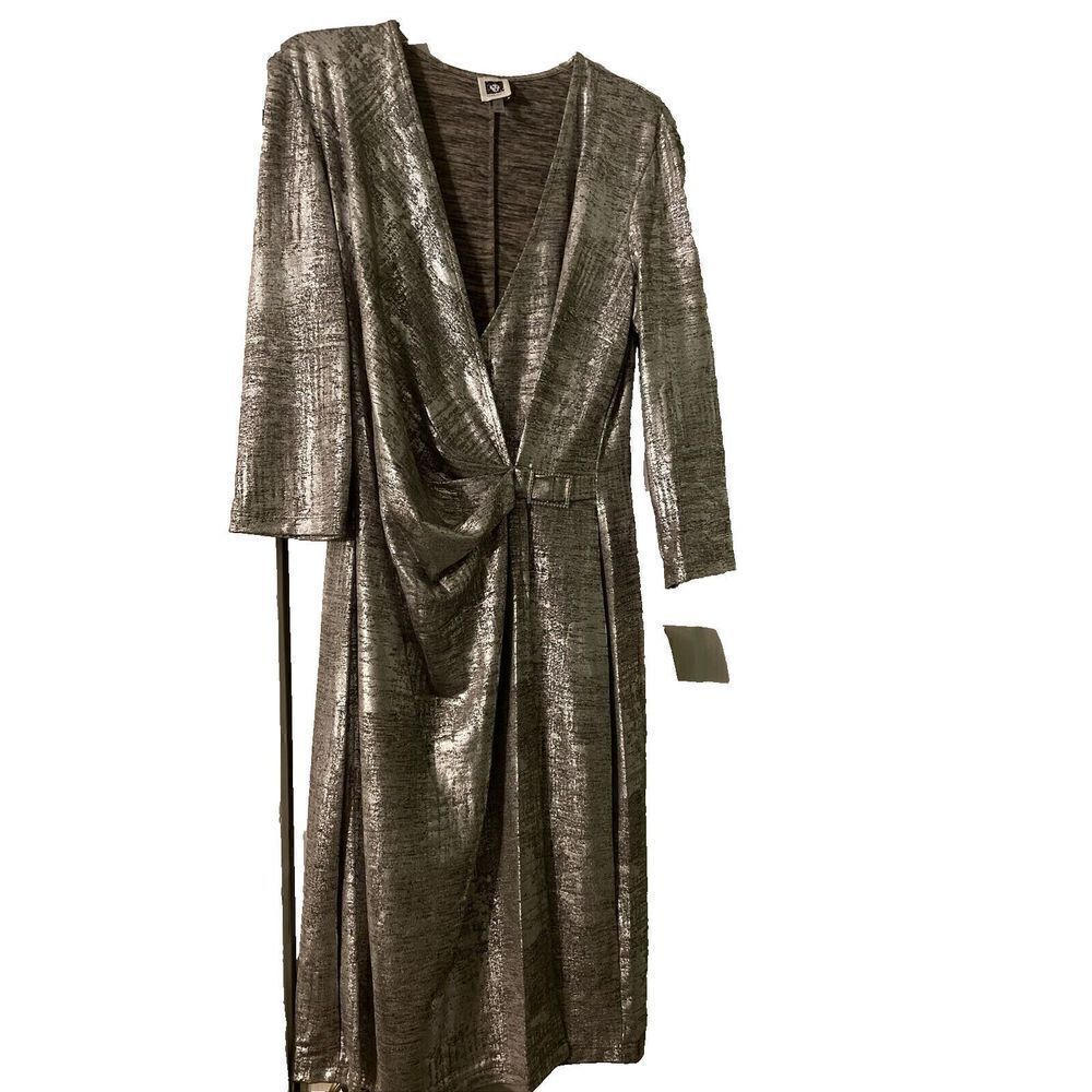 ANNE KLEIN SHIMMERY SILVER DRESS SIZE 2